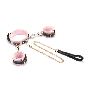 Italian  Leather Wrist and collar set  - Pink