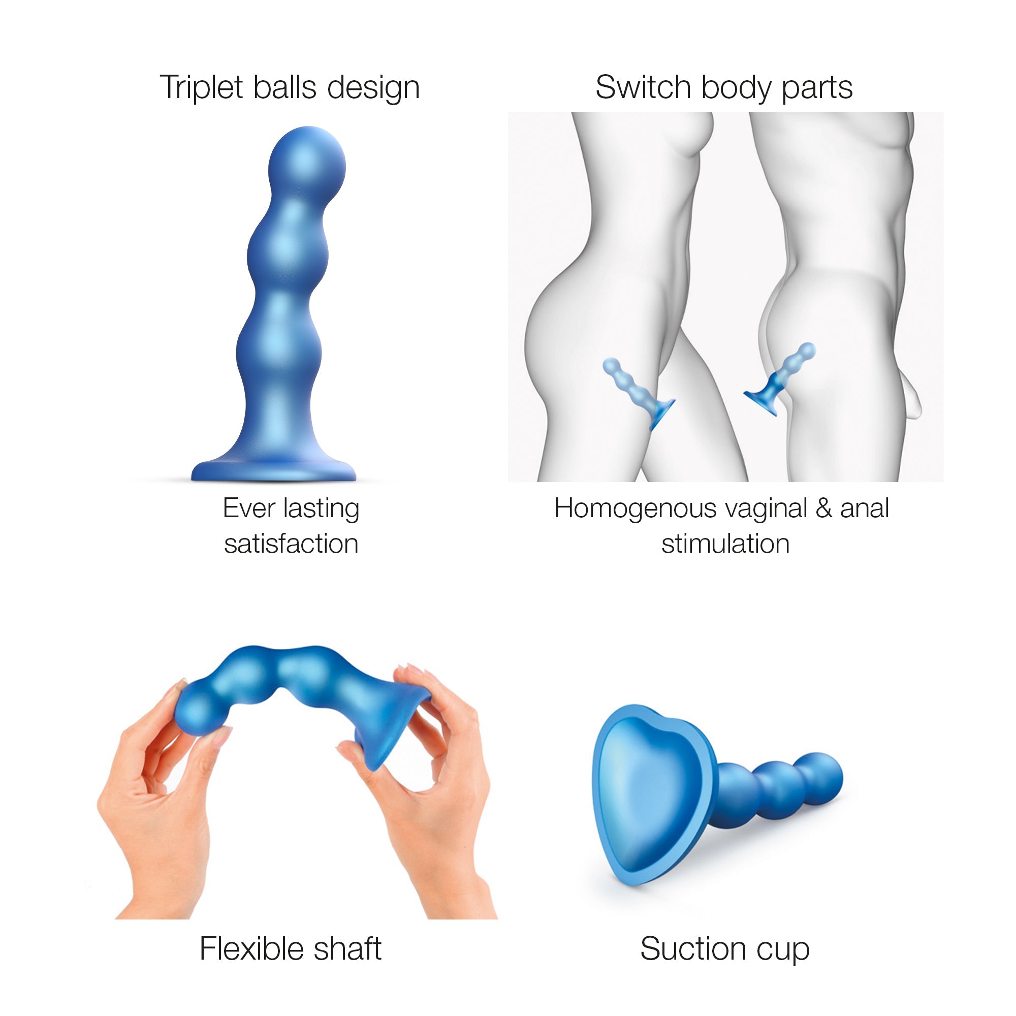 Strap-On-Me Dildo Plug Balls i Metallic Blå - M