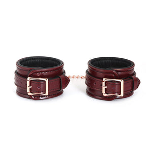Wine Red - Cow Leather Ankle Cuffs Restraints