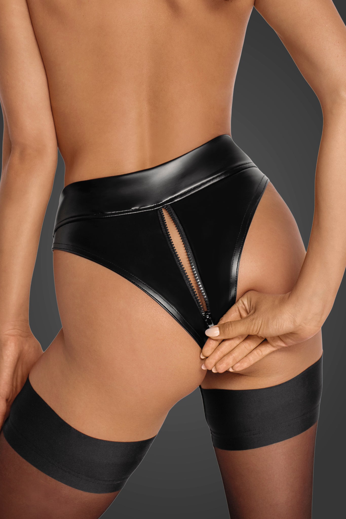 Powerwetlook waisted panties with 2 way zipper